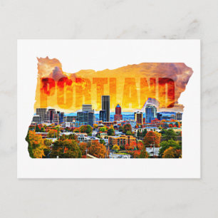 Portland Oregon Cityscape i karta skisserar Vykort