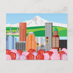Portland Oregon Cityscape med Mount Huva och Ro Vykort