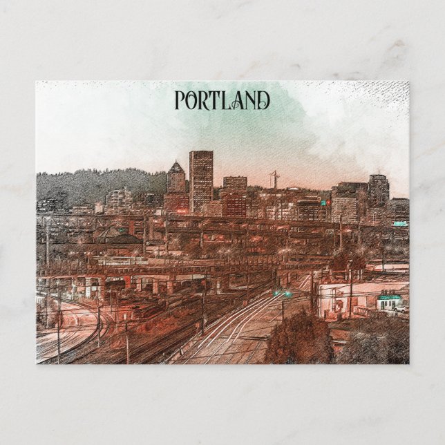 Portland Oregon Cityscape Travel Vykort (Framsida)