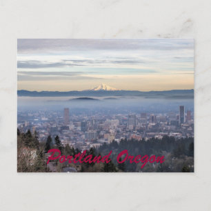 Portland Oregon Downtown Foggy Cityscape Skyline Vykort