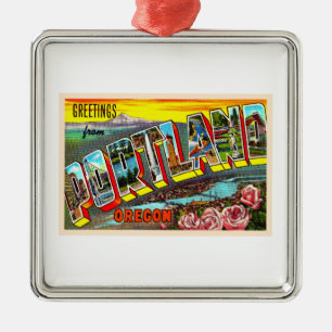 Portland Oregon ELLER Vintage Stora Brev-vykort Julgransprydnad Metall