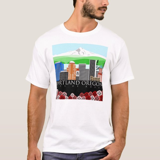 Portland Oregon horisont med monteringshuvan T-shirt (Framsida)