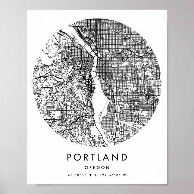 Portland Oregon - minimalt Modern Circle Street Ka Poster (Framsidan)