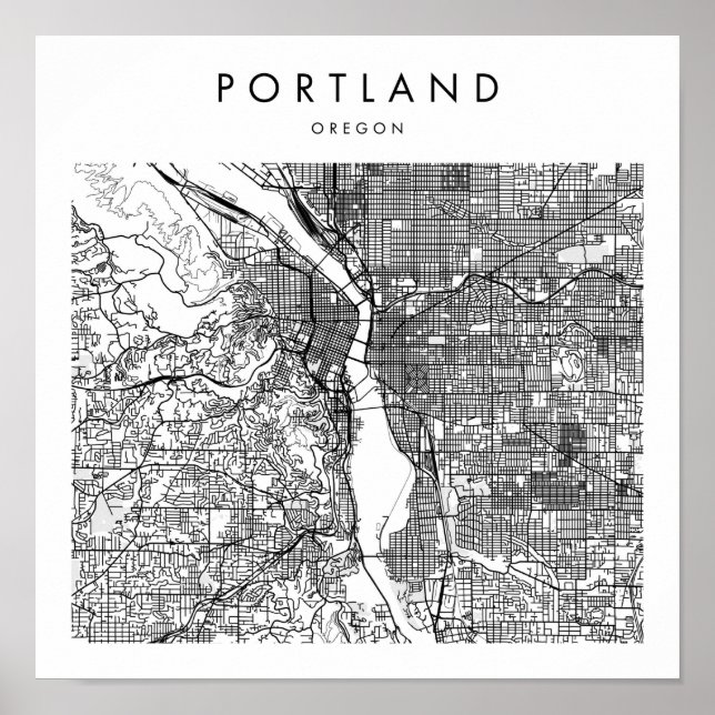 Portland Oregon - minimalt Modern Street Karta Poster (Framsidan)