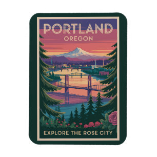 Portland Oregon Mount Hood Resa Konst Vintage Magnet