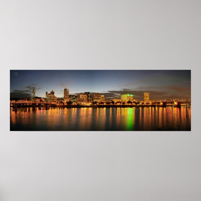 Portland Oregon Night Skyline Reflection Poster (Framsidan)