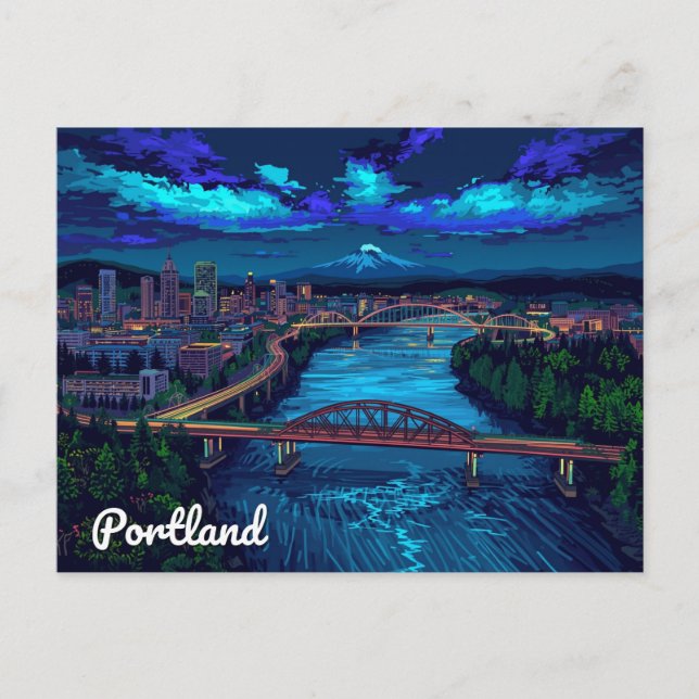 Portland Oregon Siluett Mount Hood Vykort (Framsida)