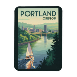 Portland Oregon Siluett Resa Konst Vintage Magnet