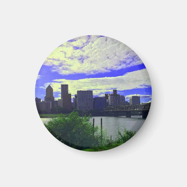 Portland, Oregon Skyline #2 Round Magnet  (Framsidan)