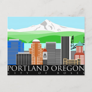 Portland Oregon Skyline med Mount Huva Vykort