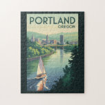 Portland Oregon Skyline Travel Art Vintage Pussel<br><div class="desc">Bärarrektorns resedesign. Med fantastiska vyer av Mount Huva,  oräkneliga parker och unika bostadsområden är det en toppdestination för miljömedvetna resenärer och stadsutforskare.</div>