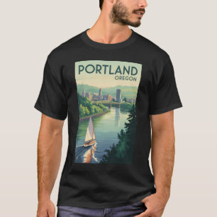 Portland Oregon Skyline Travel Art Vintage T Shirt