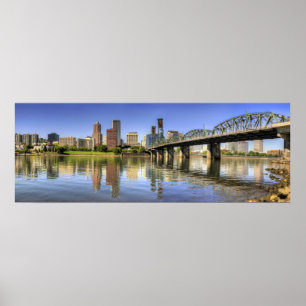 Portland Oregon Skyline Vatten Reflection Poster