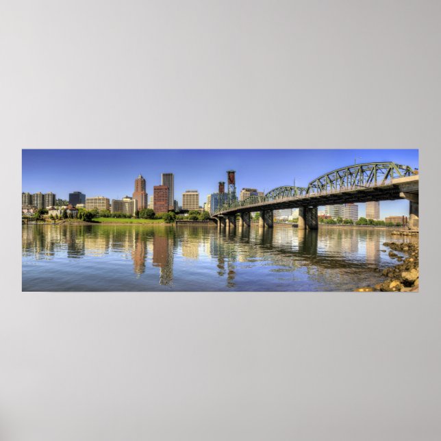 Portland Oregon Skyline Vatten Reflection Poster (Framsidan)