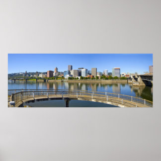 Portland Oregon Skyline Vatten Reflection Poster