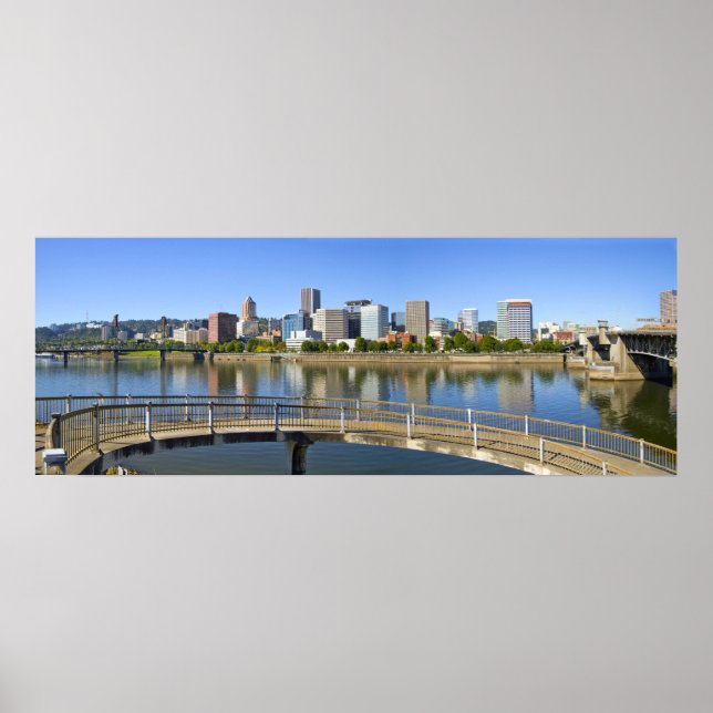 Portland Oregon Skyline Vatten Reflection Poster (Framsidan)