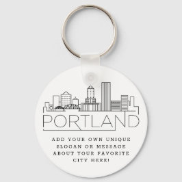 Portland, Oregon Stylized Skyline | Anpassningsbar Nyckelring