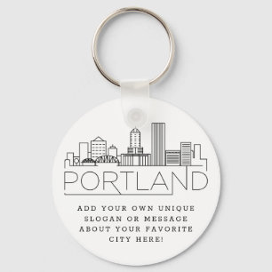 Portland, Oregon Stylized Skyline Anpassningsbar Nyckelring