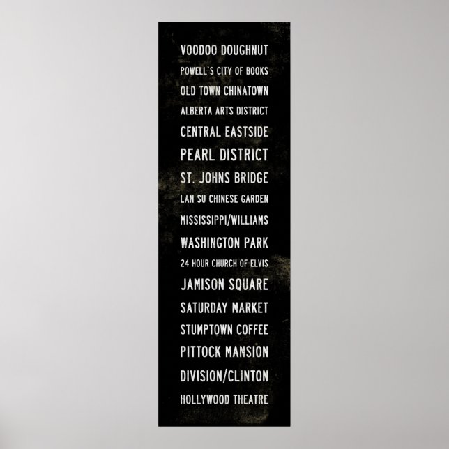 Portland Oregon Typographic Subway Art Poster (Framsidan)