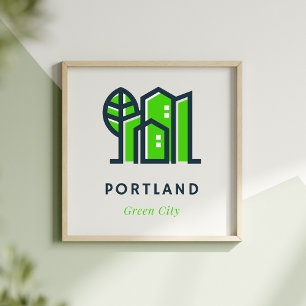 Portland Oregon US Sustainable Grönt City Poster