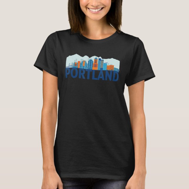 Portland Oregon USA City Skyline Silhouette Outlin T Shirt (Framsida)