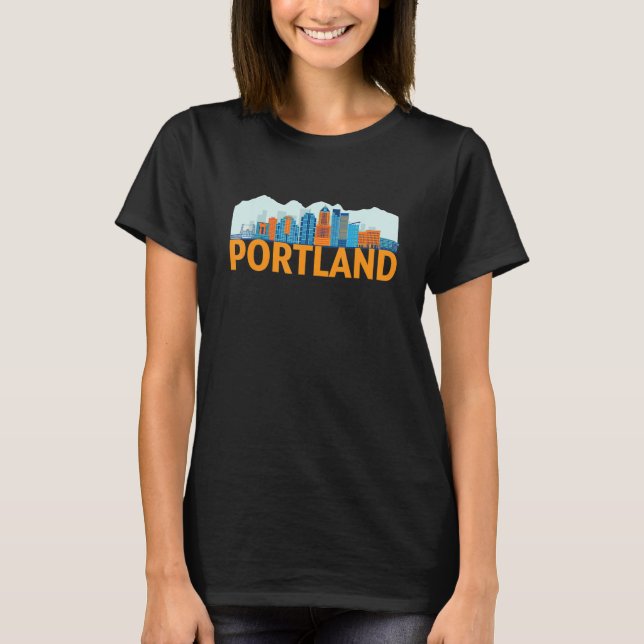 Portland Oregon USA City Skyline Silhouette Outlin T Shirt (Framsida)