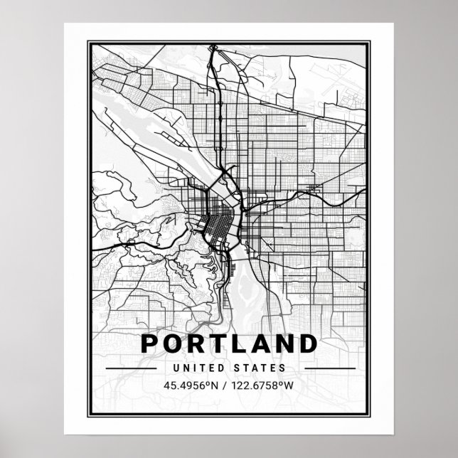 Portland Oregon USA Travel City Karta Poster (Framsidan)