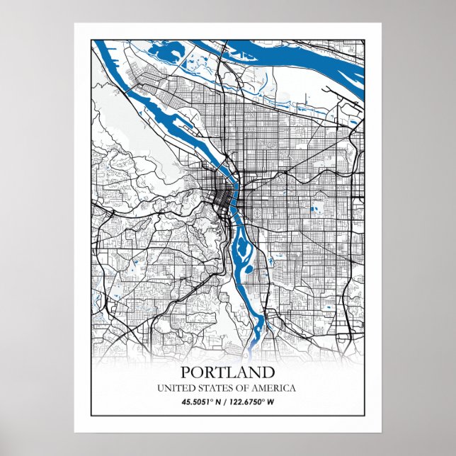 Portland Oregon USA Travel City Karta Poster (Framsidan)