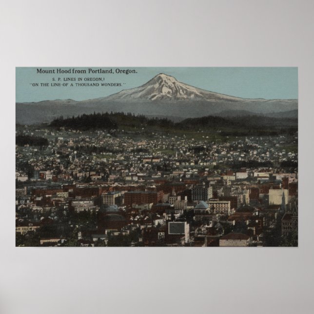 Portland, Oregon - View of Downtown with Mt Poster (Framsidan)