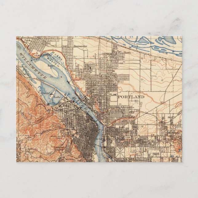 Portland Oregon Vintage Karta Vykort (Framsida)