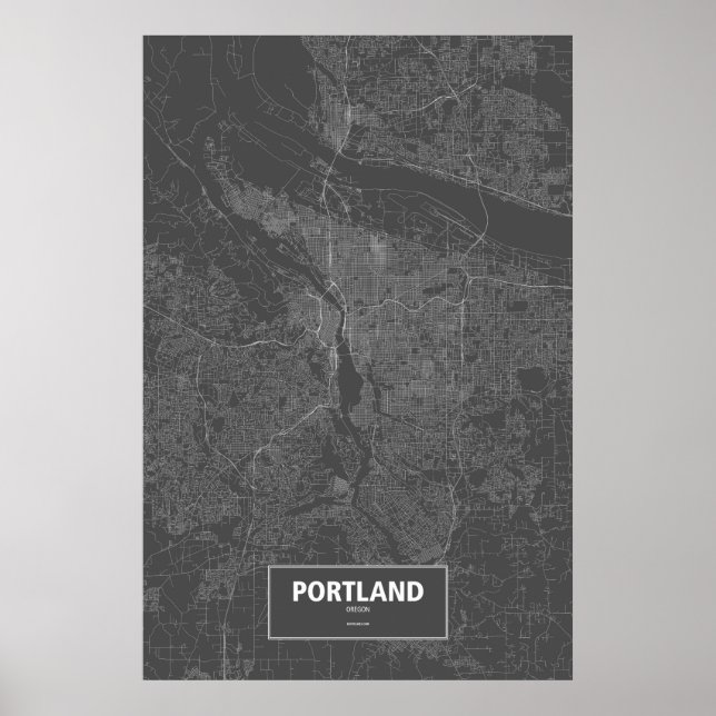 Portland, Oregon (vit på svart) Poster (Framsidan)