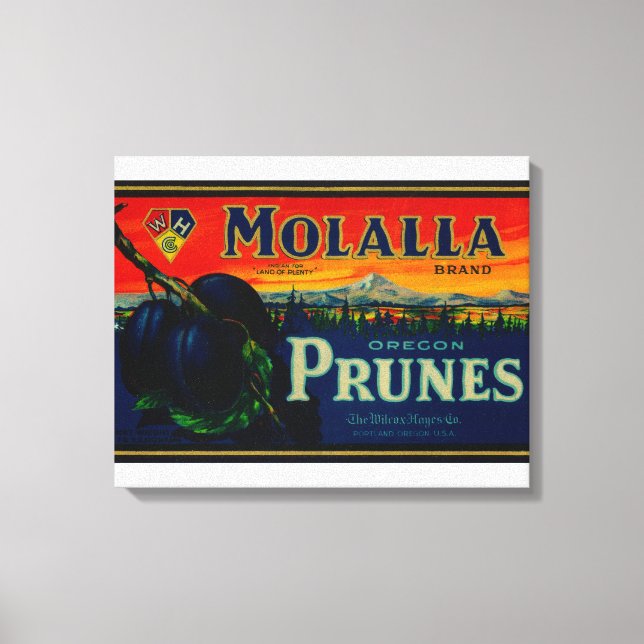 Portland, OregonMolalla Prune-etikett Canvastryck (Framsida)