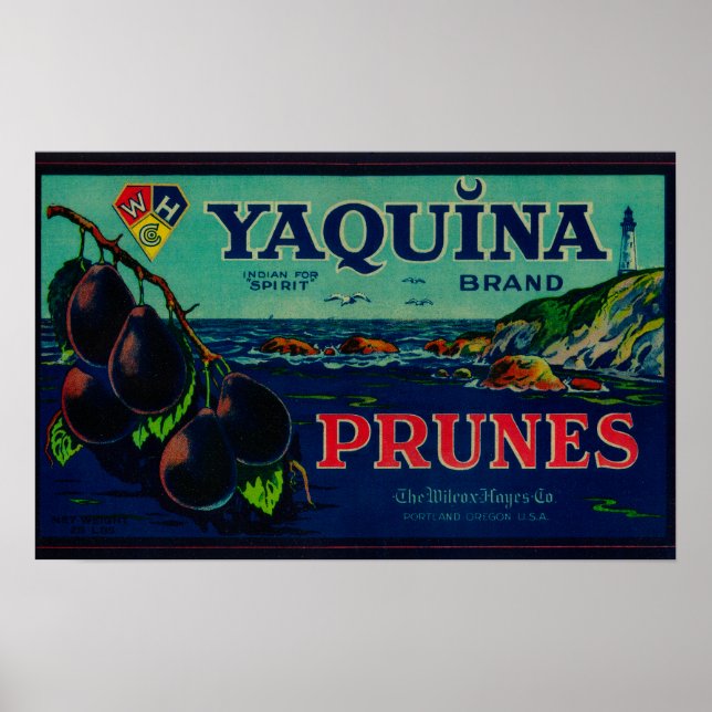 Portland, OregonYaquina Prune-etikett Poster (Framsidan)