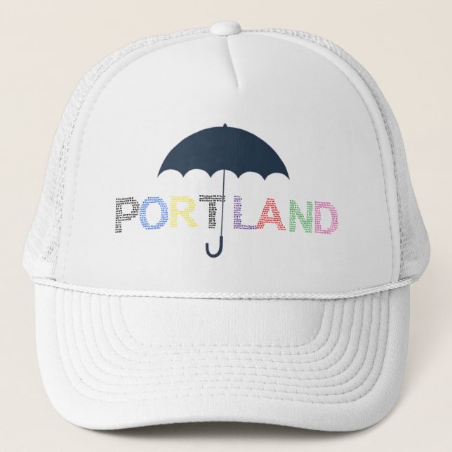 Portland Rain Weather White Baseball Cap Hat Truckerkeps (Framsida)