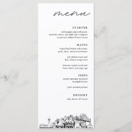 Portland Skyline Sketch Bröllop Dinner Menu Meny