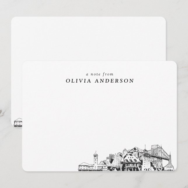 Portland Skyline Sketch Personlig Note Card Anteckningskort (Fram/baksida)