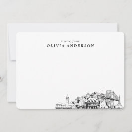 Portland Skyline Sketch Personlig Note Card Anteckningskort