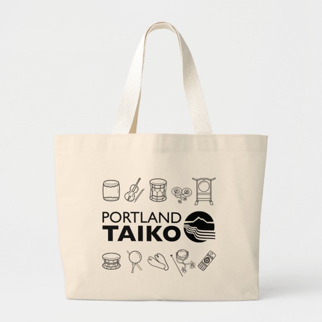 Portland Taiko Line Art Tote Bag Jumbo Tygkasse (Framsidan)