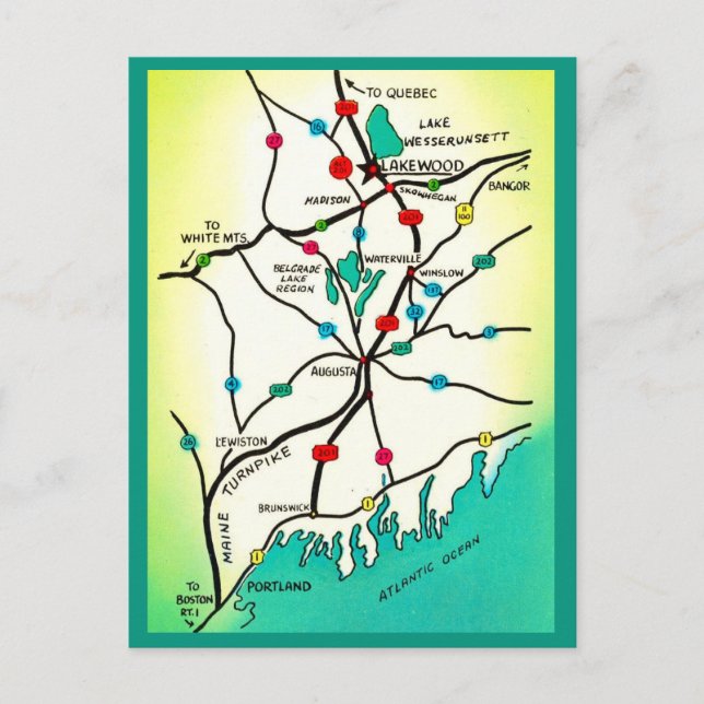 Portland till Lakeview ME Kartkort Vykort (Framsida)