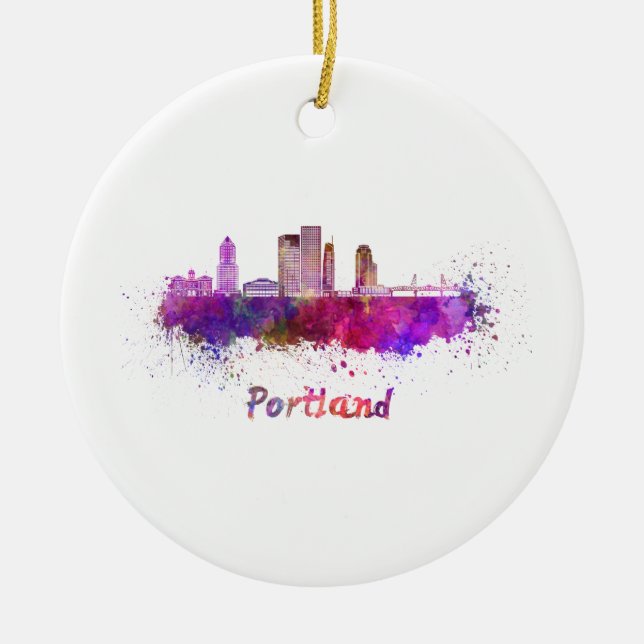 Portland V2 skyline i vattenfärg Julgransprydnad Keramik (Framsidan)