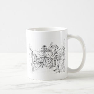 Portmeirion norra Wales penna och bläck skiss Kaffemugg