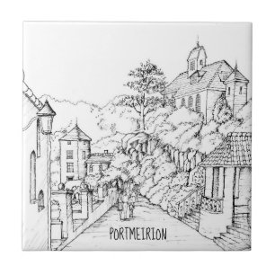 Portmeirion North Wales Pen och Bläck Sketch Kakelplatta