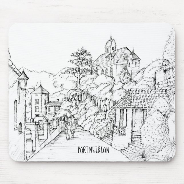 Portmeirion North Wales Pen och Bläck Sketch Musmatta (Framsidan)
