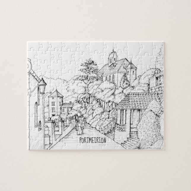 Portmeirion North Wales Pen och Bläck Sketch Pussel (Horisontell)