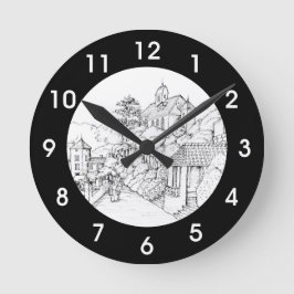 Portmeirion North Wales Pen och Bläck Sketch Rund Klocka