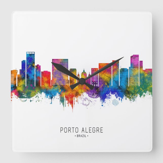 Porto Alegre Brasilien Skyline Fyrkantig Klocka (Framsida)