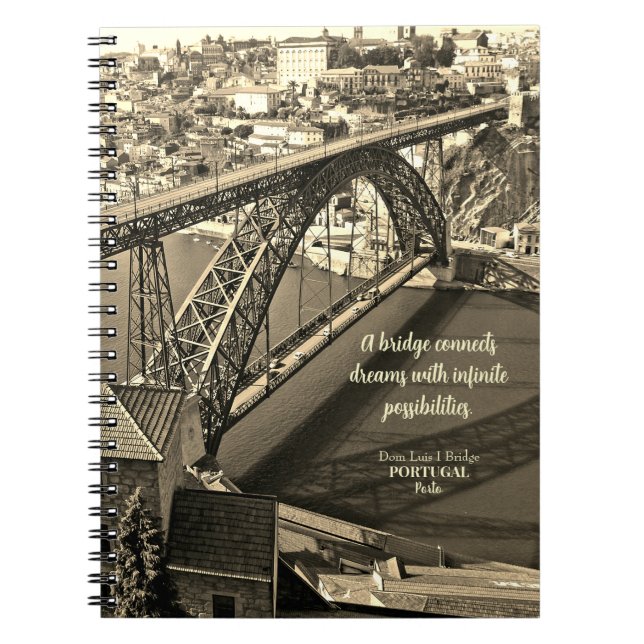 Porto bridge over Douro River, Portugal, Sepia Anteckningsbok (Framsidan)