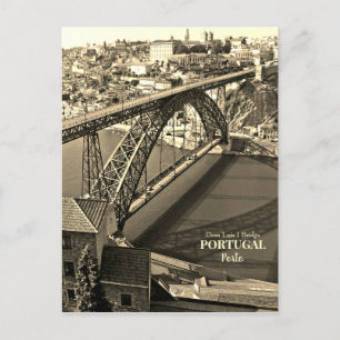Porto bridge over Douro River, Portugal, Sepia Helg Vykort