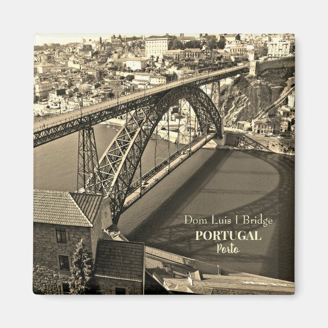 Porto bridge over Douro River, Portugal, Sepia Magnet (Framsidan)