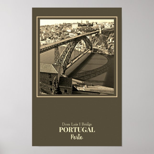 Porto bridge over Douro River, Portugal, Sepia Poster (Framsidan)